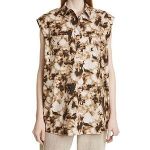 New SAMSOE SAMSOE Oversized Sleeveless Button Down Shirt Camo Clay Size XXS